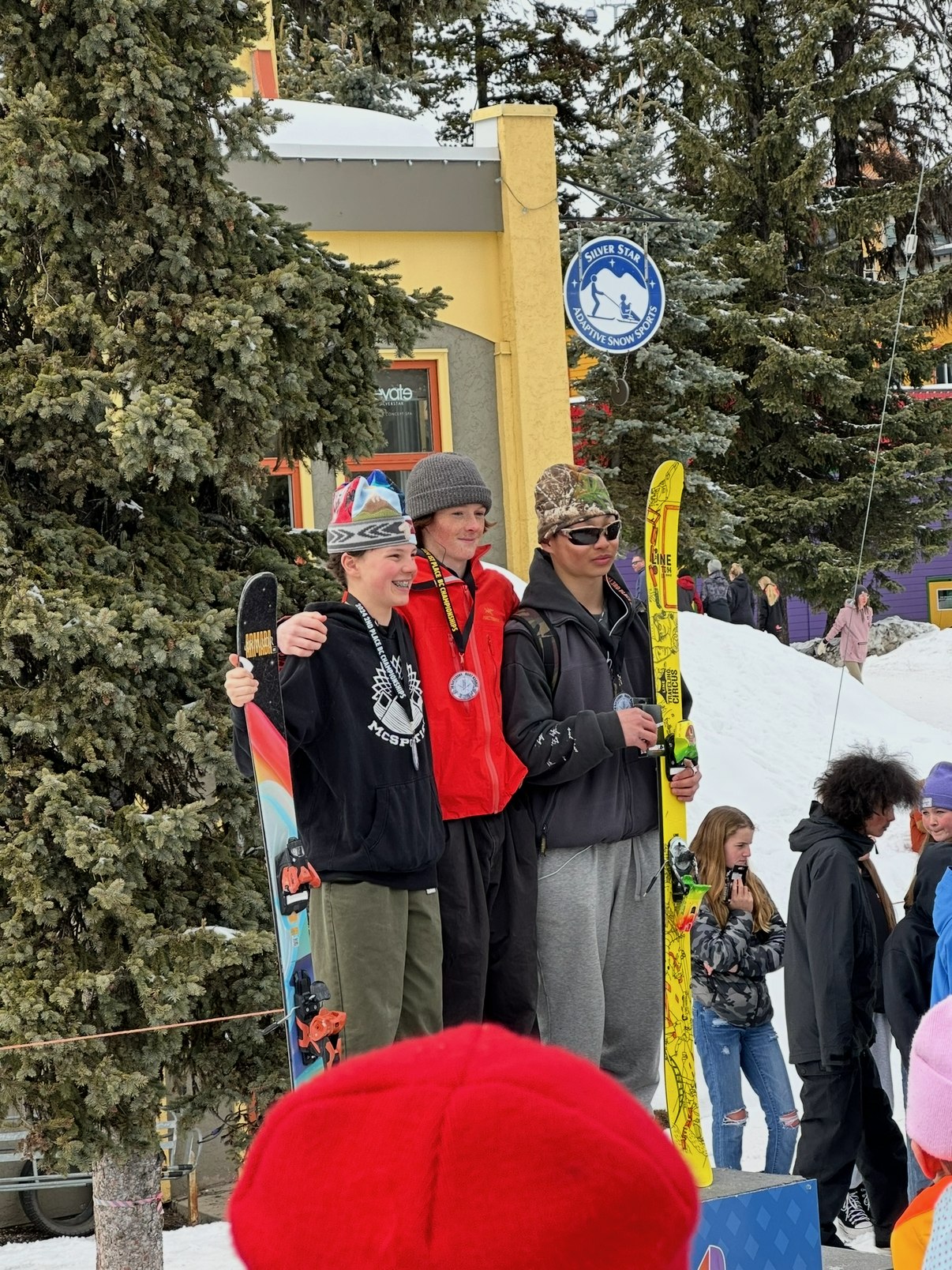 Byron Lambert on the top step of the slopestyle podium at SilverStar